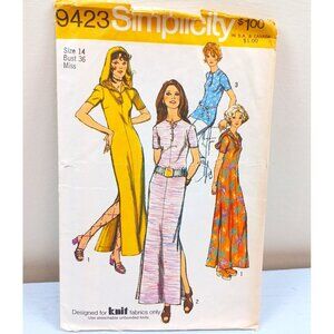 Simplicity 9423 Vintage 1971 Sewing Pattern Misses Size 14 Bust 36 Hooded Dress
